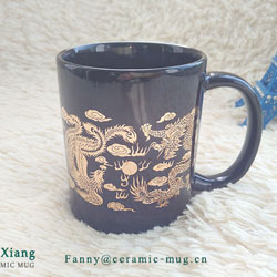 Black Ceramic Mugs with Golden Design