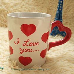 Red Heard-Shape Handle Valentine Ceramic Cups