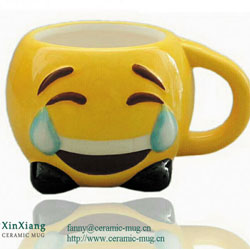Relief Smiling Face Glazed Ceramic Mugs