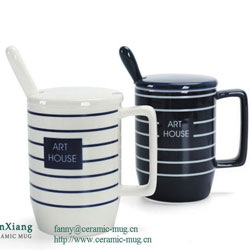 Bone China Mugs With Ceramic Cover Spoon