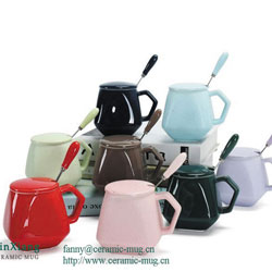 Bone China Mugs With Ceramic Cover Spoon