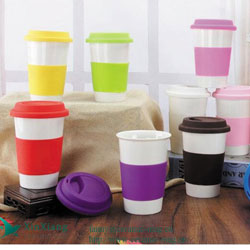 Double Wall Ceramic Cups with silicone lid