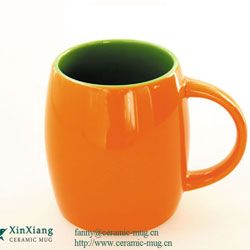 Orange Color Glazed Ceramic Beer Mugs