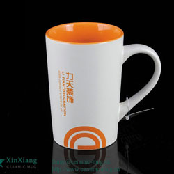 Orange V Shape Glazed Ceramic Coffee Mugs