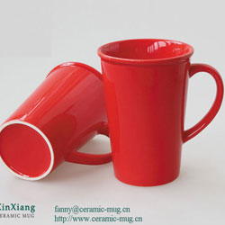 Red V Shape Glazed Ceramic Mugs