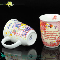 V Shape Color Glazed Ceramic Mugs with Printing