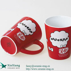 Red V Shape Glazed Ceramic Mugs with Printing