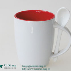 Color Glazed Ceramic Mugs with Spoon