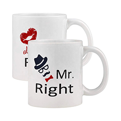 Couple Coffee Mug Mr Right and Mrs Right Couple Cup Novelty Gift Present Set of Mug for Valentine Day