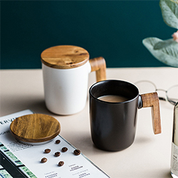 coffee mug wholesale white Blank custom ceramic mug 2019 Amazon hot sale with wooden handle and lid