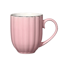 Custom bulk high quality 11oz pink gold foil ceramic coffee mugs with golden rim trim wholesale for sale 