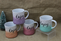 Enjoy your coffee ceramic printed mugs with colorful glazed 