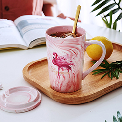 Wholesale 450ml two-color pink and gray ceramic porcelain stoneware marble mug printed coffee couple cup