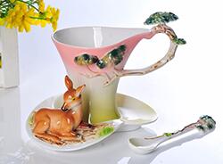 Gorgeous enamel animal porcelain coffee cups set saucer spoon drinkware china ceramic tea cup and saucer set 5.6oz