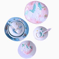 children tableware 4pcs ceramic dinner set in Animal shape design