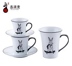 Custom printed cute Rabbit super white porcelain teacup and saucer 