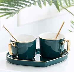 Funny bulk blank wholesale couple used wedding gift item ceramic custom logo coffee mugs with gold rim heart shape tray 