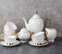 Classic europe style custom made white porcelain tea set with cup saucer 