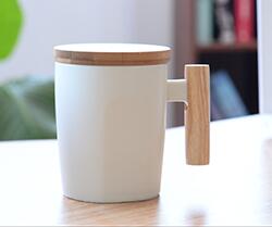 13oz Custom Logo Wooden Handle Ceramic Mug 