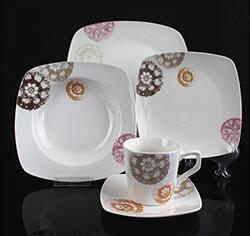 11 inch square shape porcelain delicate tulip flower decorated inexpensive Hebei factory 20PCS ceramic dinnerware set 