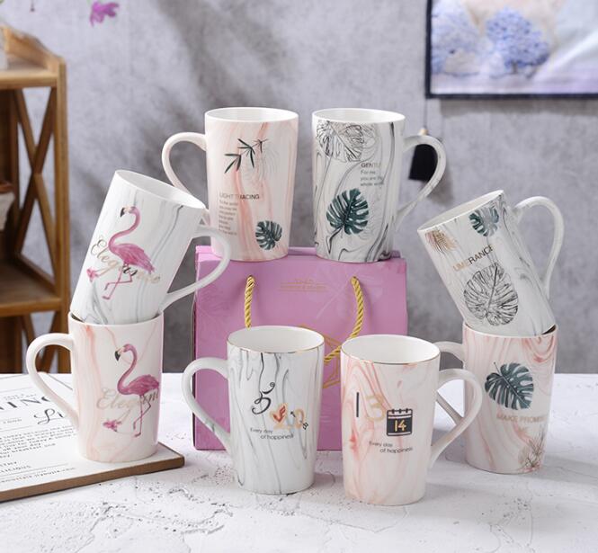 Marble pattern ceramic cup suit Flamingo Mug