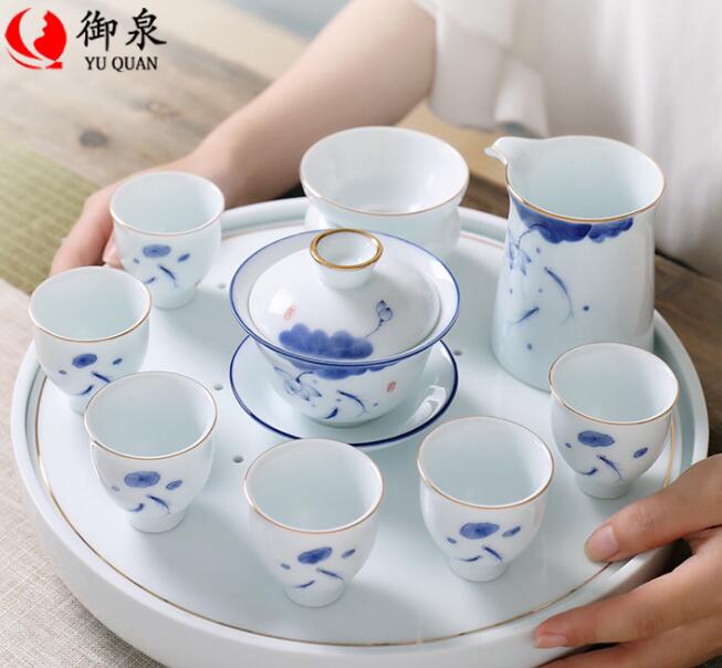 Hand painted ceramic kungfu tea set teapot cover bowl