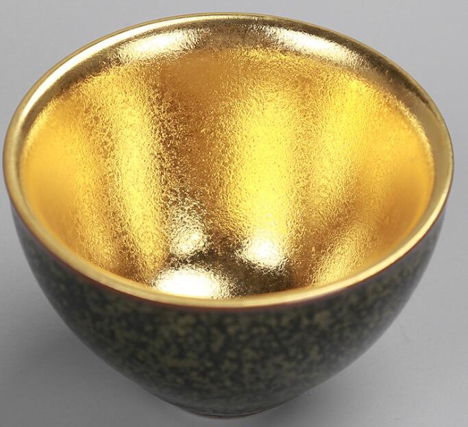 24K gilded jinjianzhan tea cup with Taiwan tea powder glaze