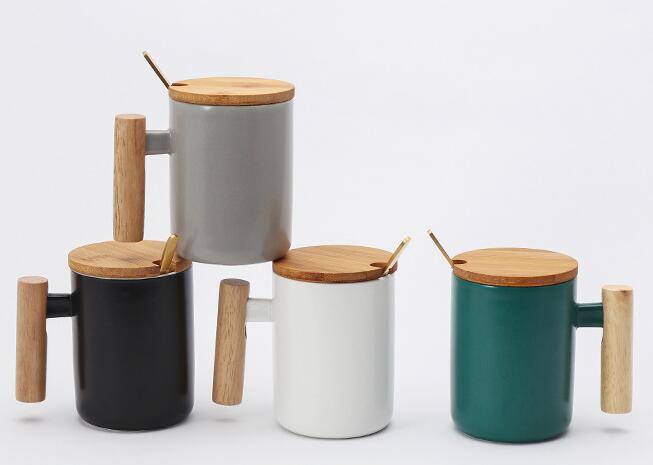 Ceramic coffee mugs with wood handle  ceramic cup