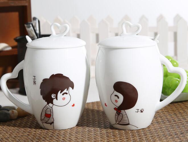 Wedding water cup ceramic cup with lid couple cup