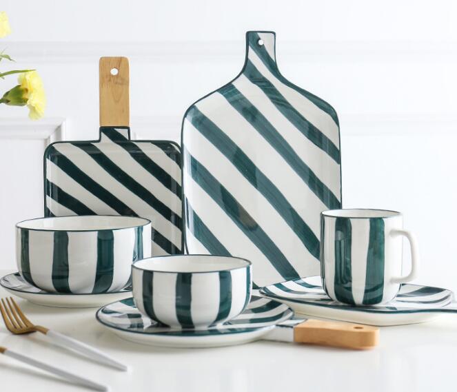 Green stripe series hand-painted ceramic tableware