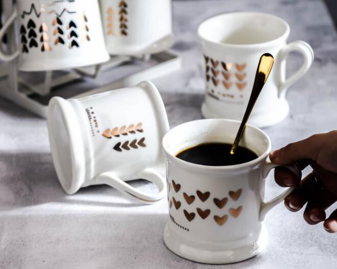 Love gold peach heart water cup ceramic cup ceramic mug