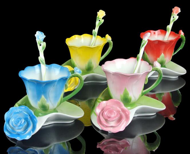 Enamel ceramic Rose Coffee mugs Valentine's Day gift coffee cup