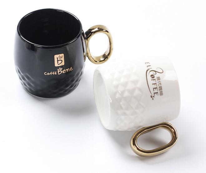 High grade ceramic mug gold plated handle coffee cup