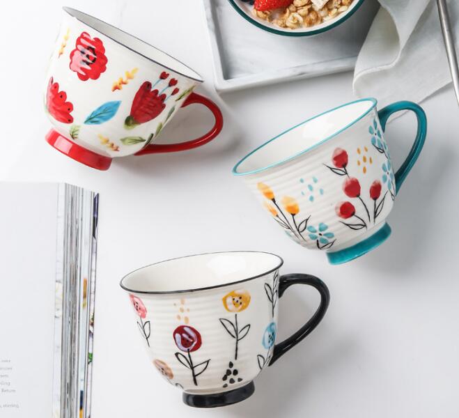 Hand painted ceramic milk mugs, underglaze color breakfast cup