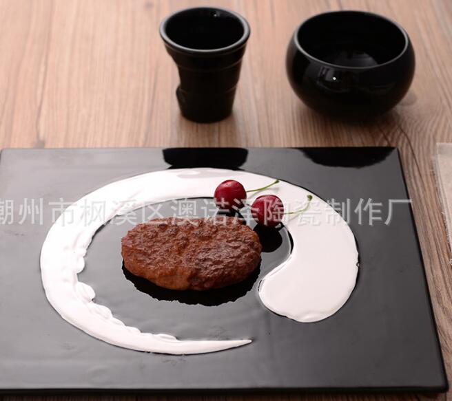 Black color glaze hand-painted ceramic plate steak flat plate