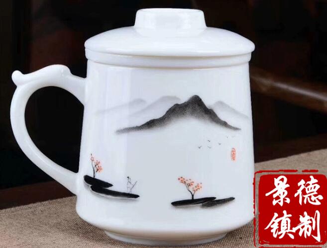 Hand painted gauze jade ceramic filter ceramic tea cup