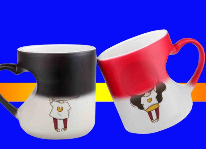Mug Black color change with cover spoon red coffee cup