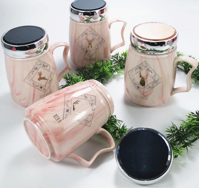 Marble grain color glaze ceramic cup with lid Mug