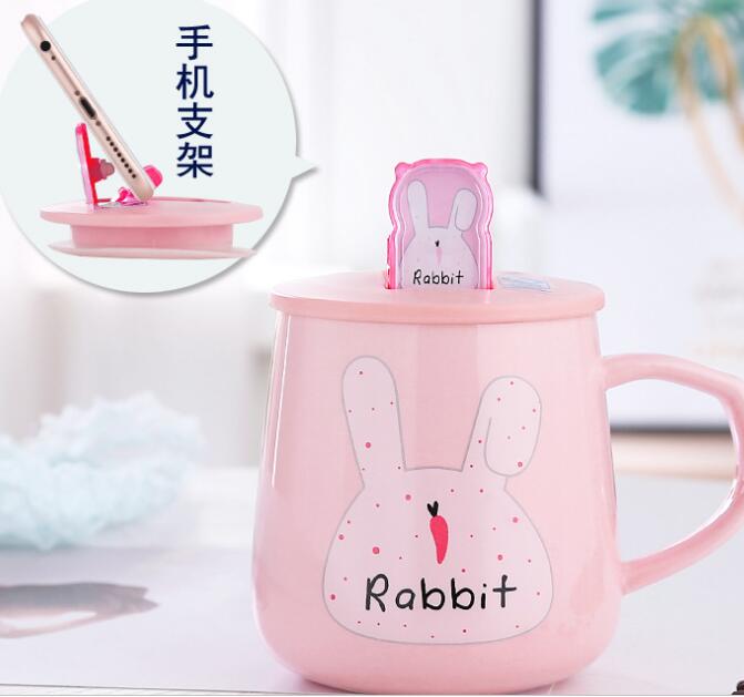 Color glaze cartoon ceramic cup mug with mobile phone bracket