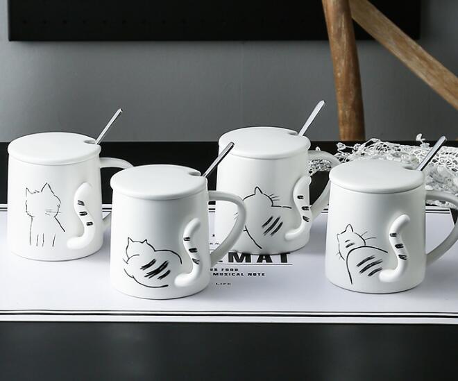 3D relief cat ceramic coffee mugs