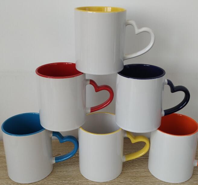 Heart handle color glaze ceramic coffee mugs