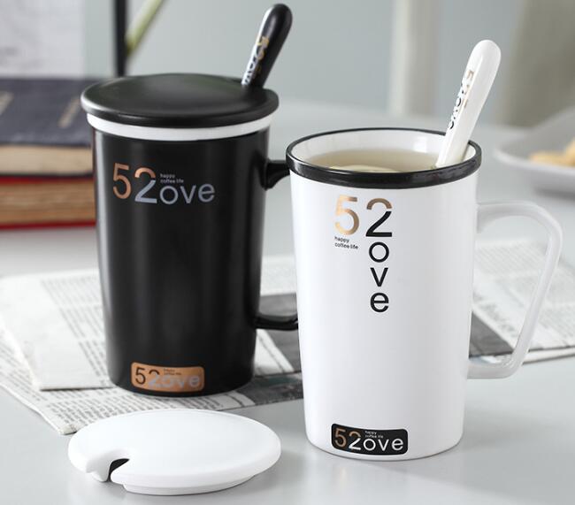 Coffee cup with cover spoon office ceramic cup