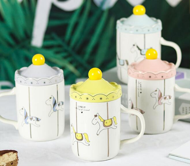 Cartoon cup ceramic mug with cover