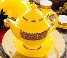 Yellow ceramic teapot and teacup set