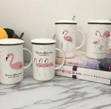 Color glaze relief coffee water cup Flamingo ceramic mugs