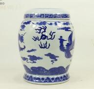 Ceramic double lid urn Blue and white porcelain dragon and Phoenix pot