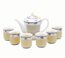 Honeycomb blue and ow out ceramic teapot
