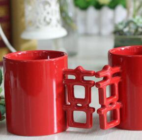 Double happiness couple cup ceramic wedding couple cup