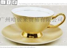 Fine coffee ceramic cup and dish Golden